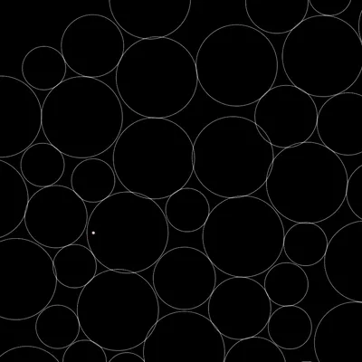 a mouse cursor herding white circles on a black background