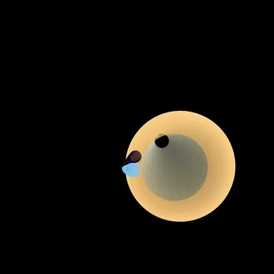 Mutually touching circles moving around leaving colorful trails behind