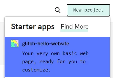 screenshot of the new project dialog on glitch